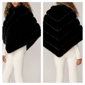 NWT Adrienne Landau Jet Black Faux Fur Evening Cape S/M NEW